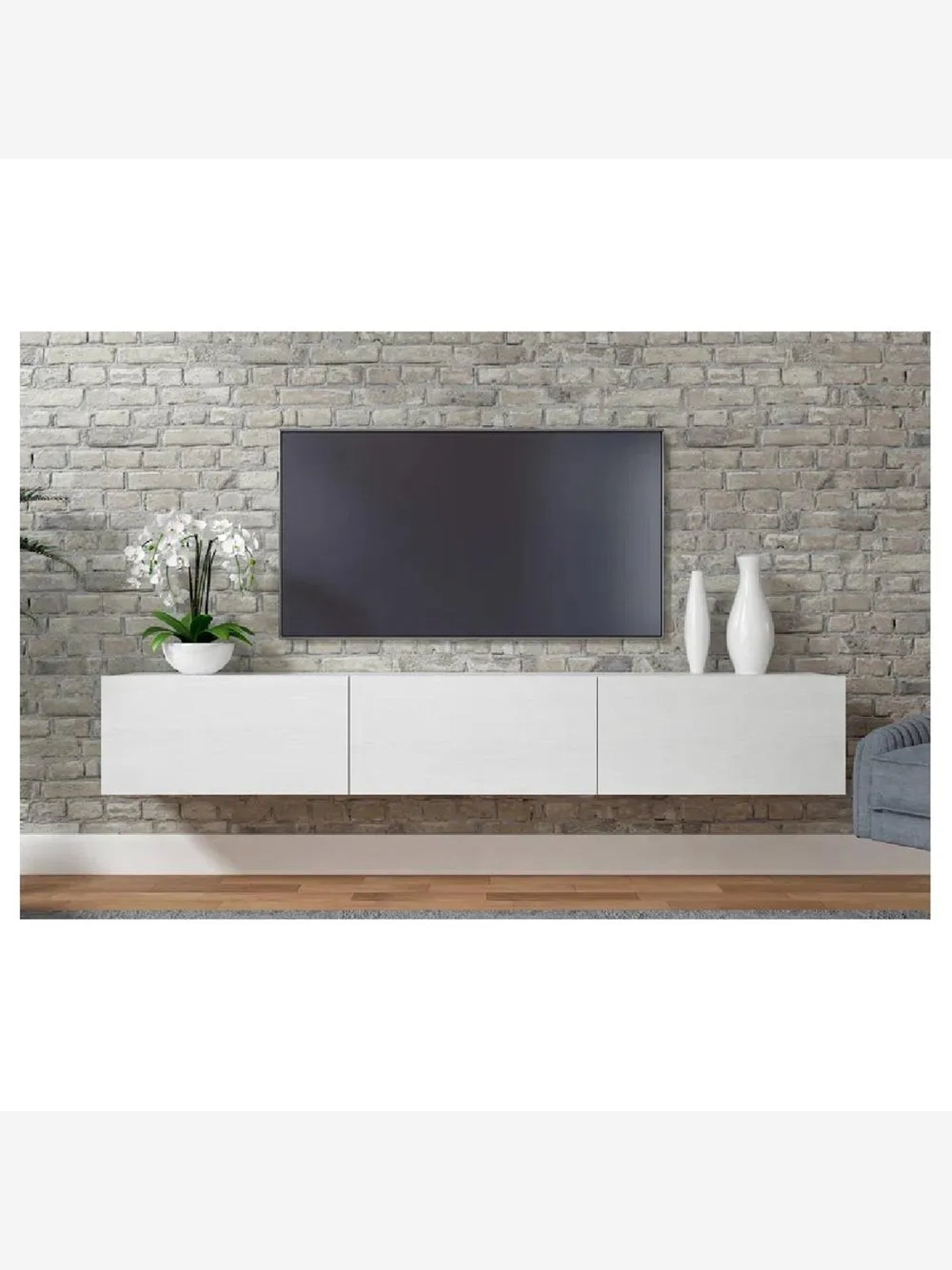 Mesa de TV Flotante 75" TU MESITA Sigrid Melamina 18mm color Blanco 3 puertas
