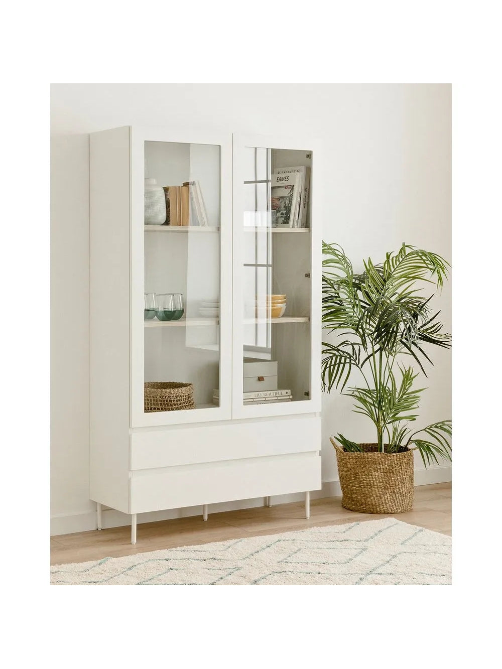 Vitrina Alta 2 puertas 2 cajones Dubai color BLanco TU MESITA