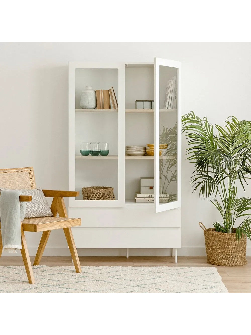 Vitrina Alta 2 puertas 2 cajones Dubai color BLanco TU MESITA