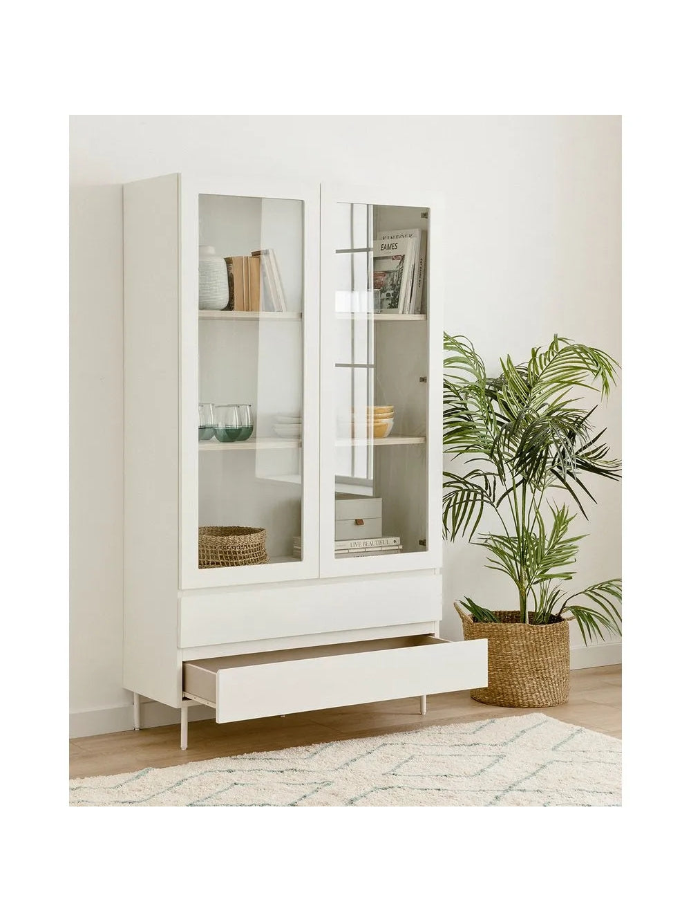 Vitrina Alta 2 puertas 2 cajones Dubai color BLanco TU MESITA