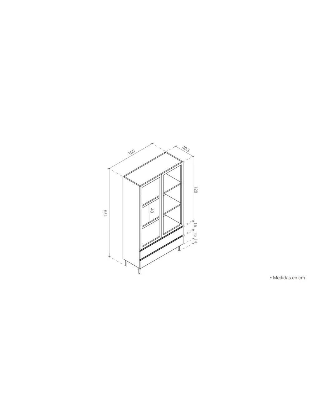 Vitrina Alta 2 puertas 2 cajones Dubai color BLanco TU MESITA