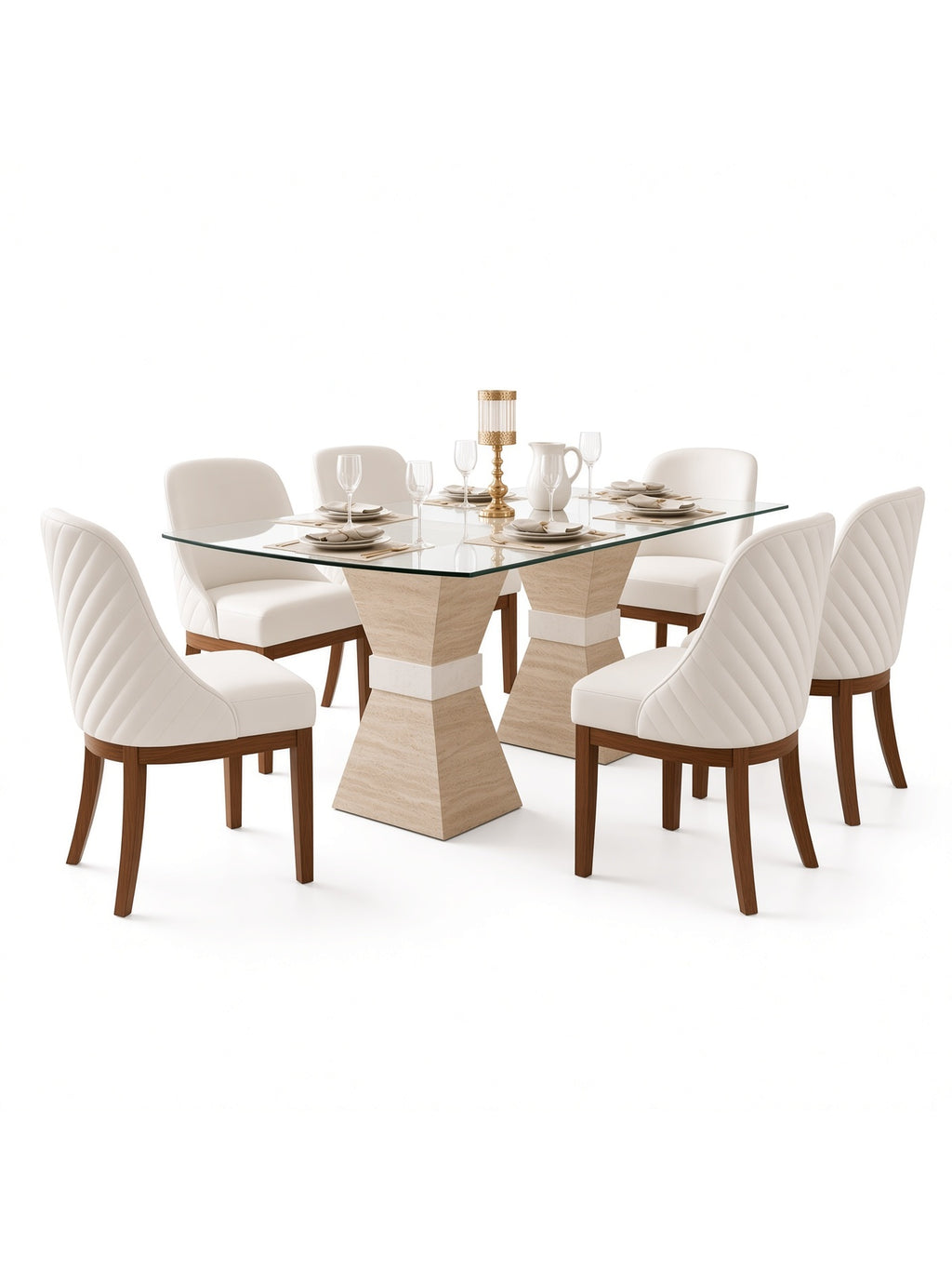juego de comedor bianca 6 sillas con vidrio biselado, vista de detalle del acabado