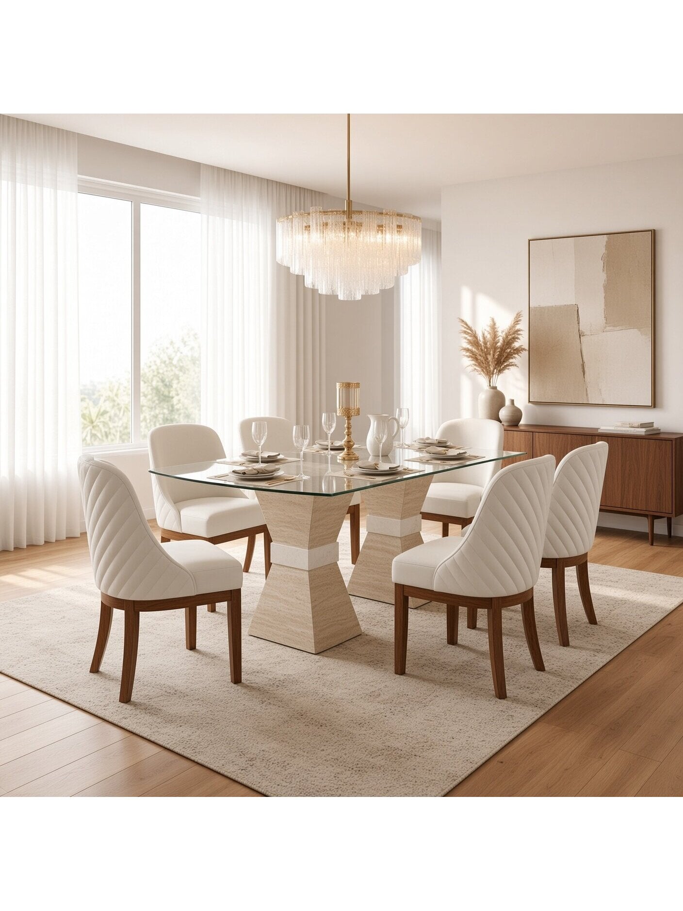 juego de comedor bianca 6 sillas con vidrio biselado
