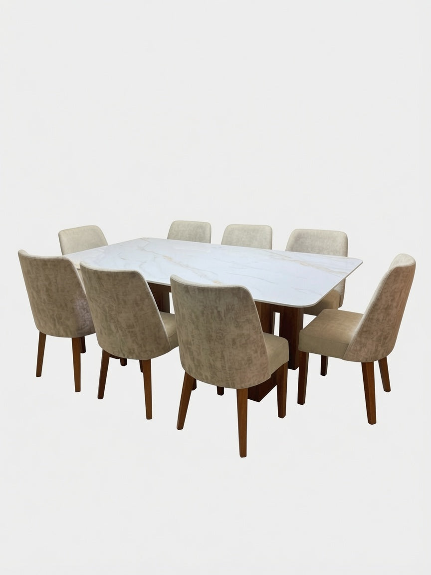 Juego de Comedor Emilia 8 Sillas TU MESITA  de Madera con Piedra Sinterizada