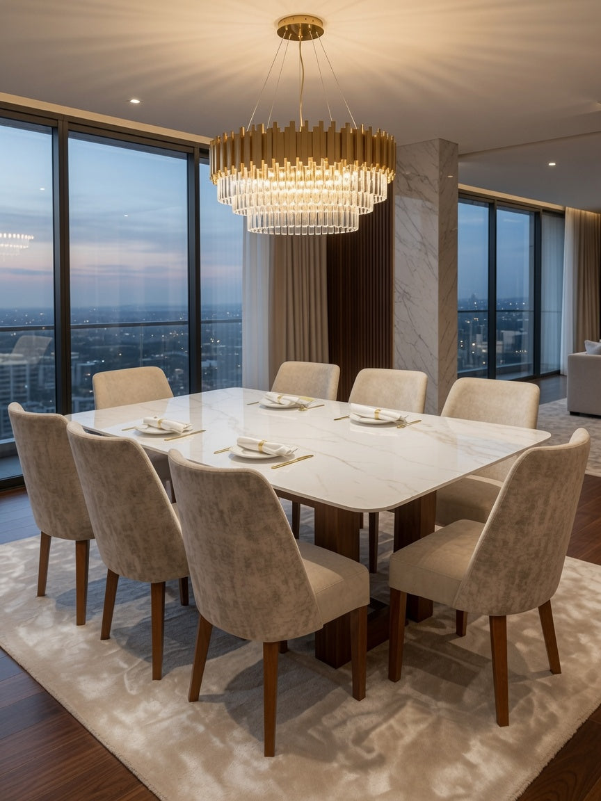 Juego de Comedor Emilia 8 Sillas TU MESITA  de Madera con Piedra Sinterizada