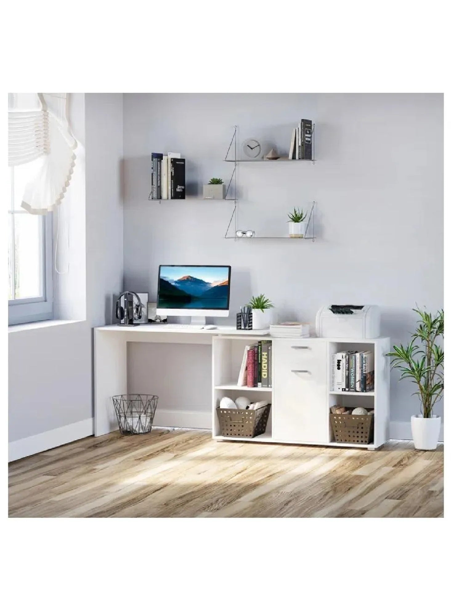 Escritorio Extendible TU MESITA Liam color Blanco 1 cajón 1 puerta