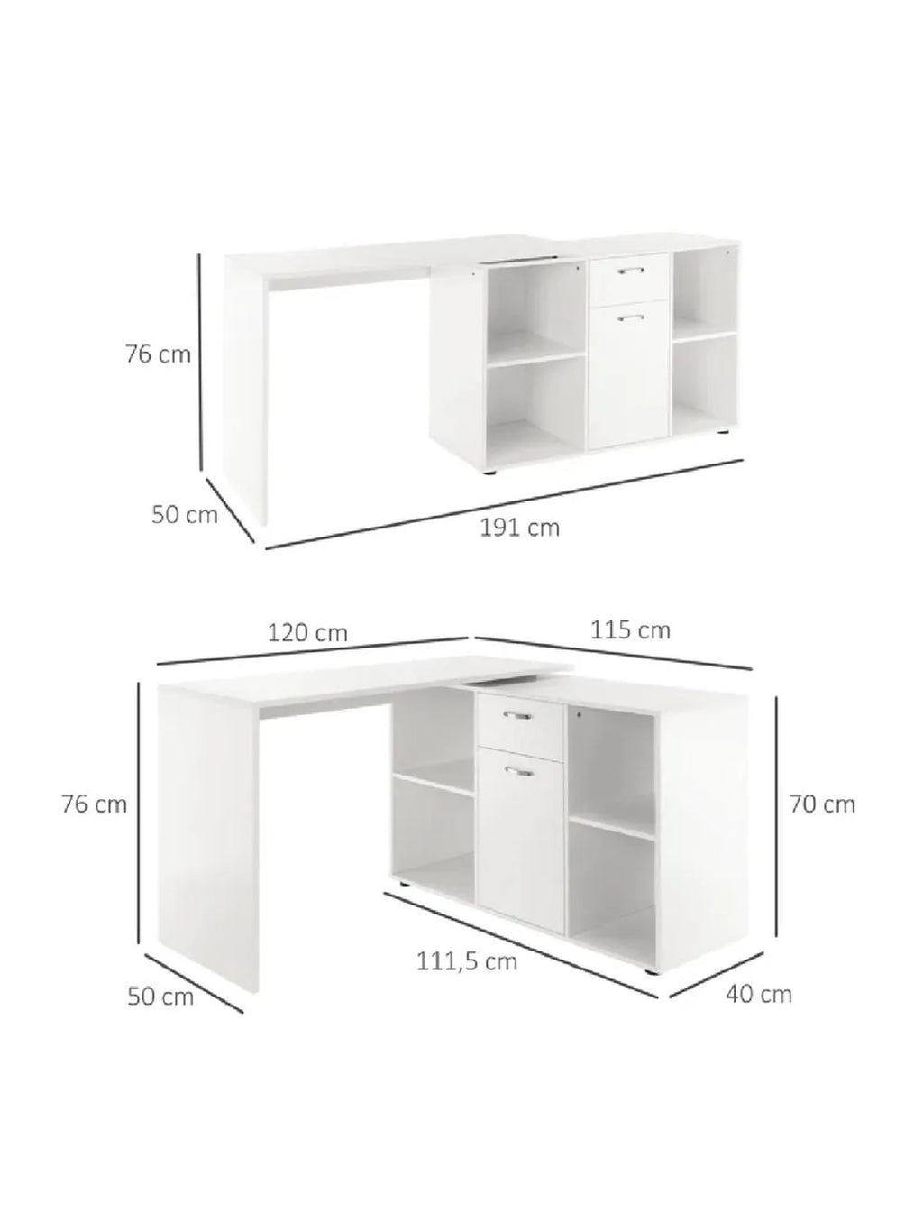 Escritorio Extendible TU MESITA Liam color Blanco 1 cajón 1 puerta