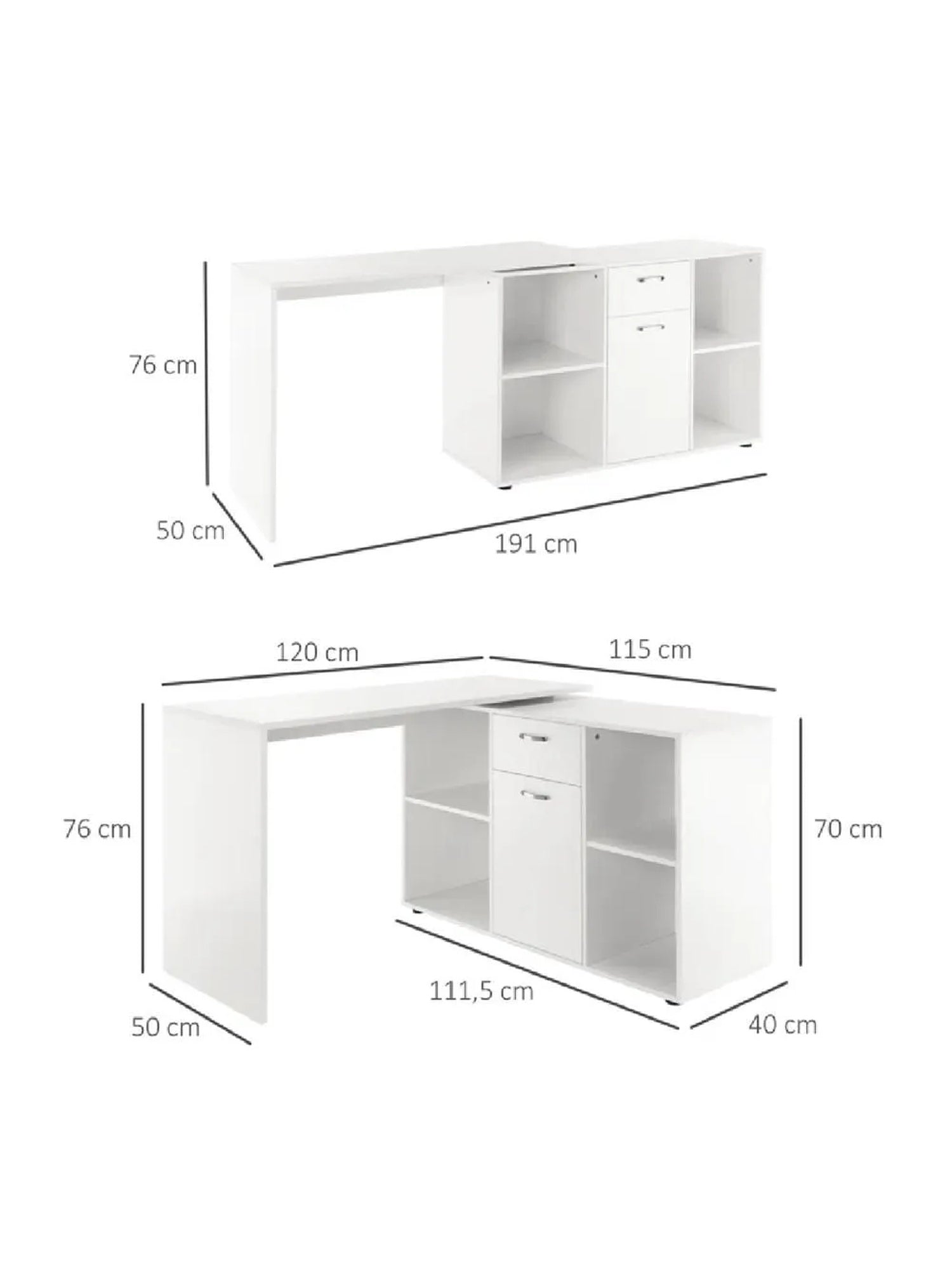 Escritorio Extendible TU MESITA Liam color Blanco 1 cajón 1 puerta
