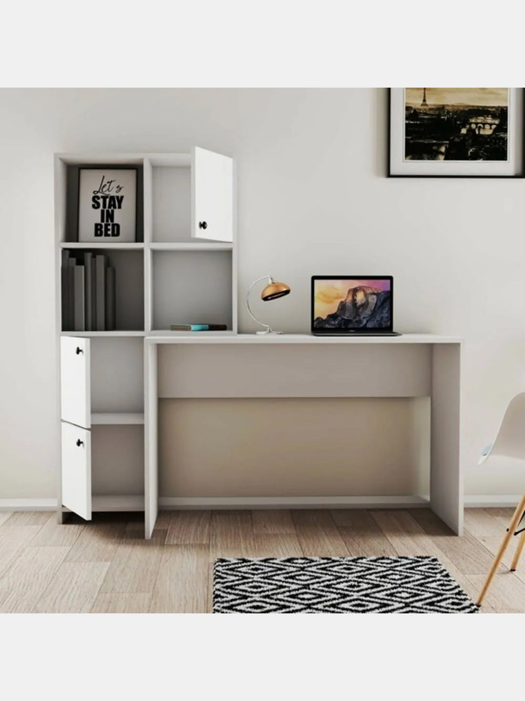 Escritorio Clásico 3 puertas con repisa Roma color Blanco TU MESITA