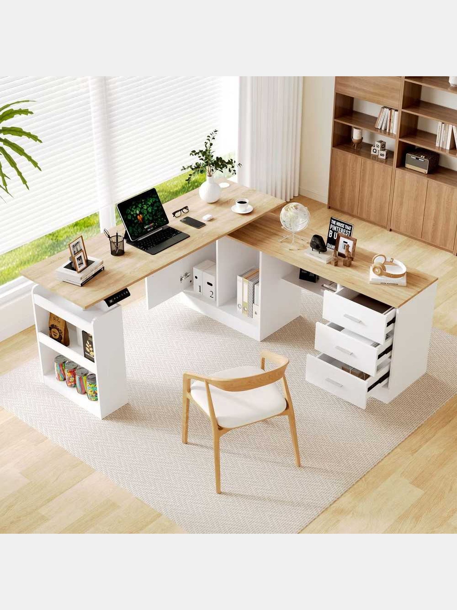 Escritorio en L Ivana TU MESITA Color Panela y Blanco con Cajonera