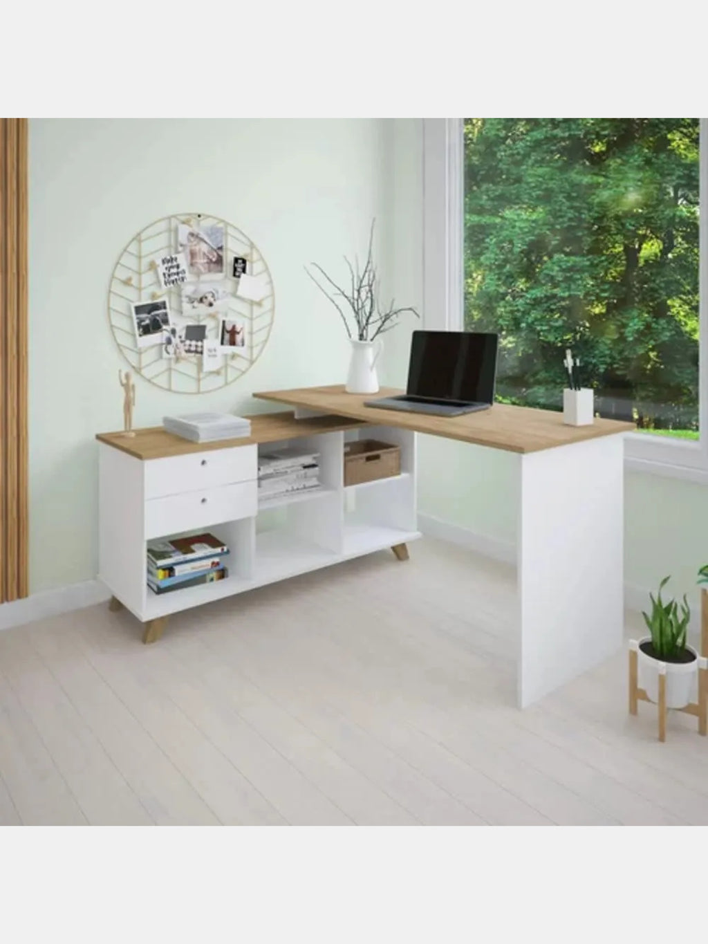 Escritorio Moderno en L + 2 cajones Alana color BlancoHaya TU MESITA