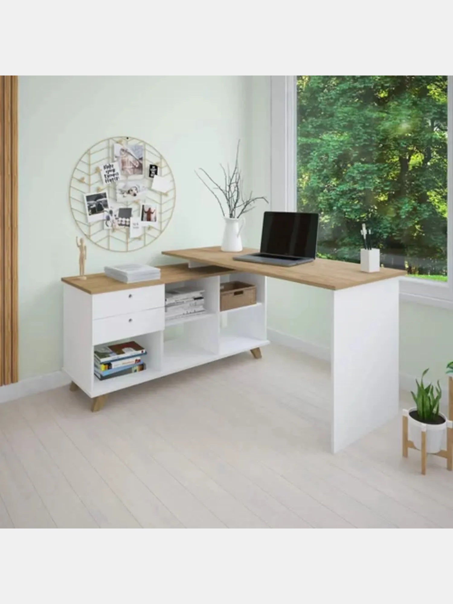 Escritorio Moderno en L + 2 cajones Alana color BlancoHaya TU MESITA