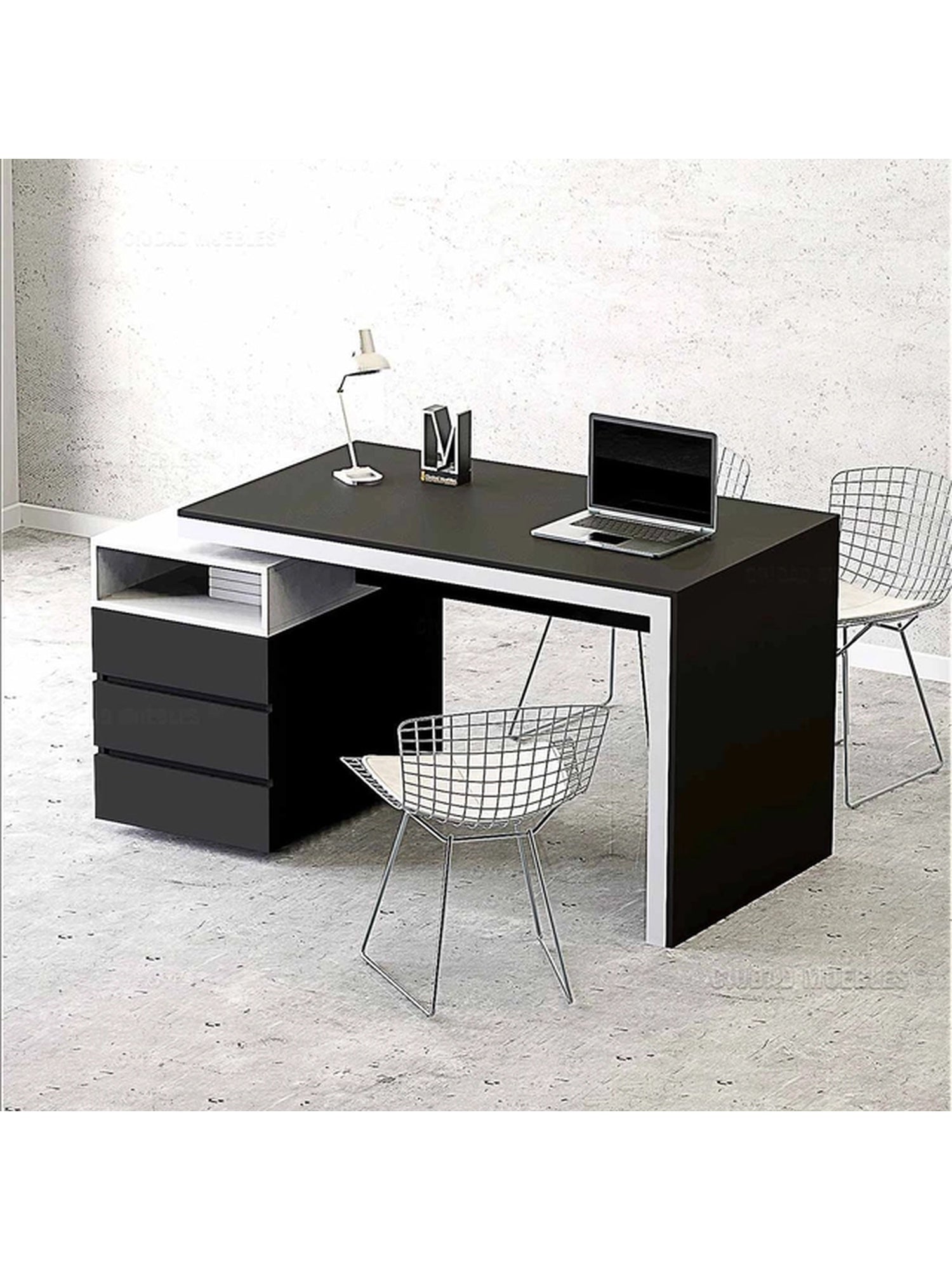 ESCRITORIO TU MESITA TU MESITA 120 CM X 50 CM NEGRO Y ARCHIVERO DOBLE CARA PREMIUM CON BLANCO