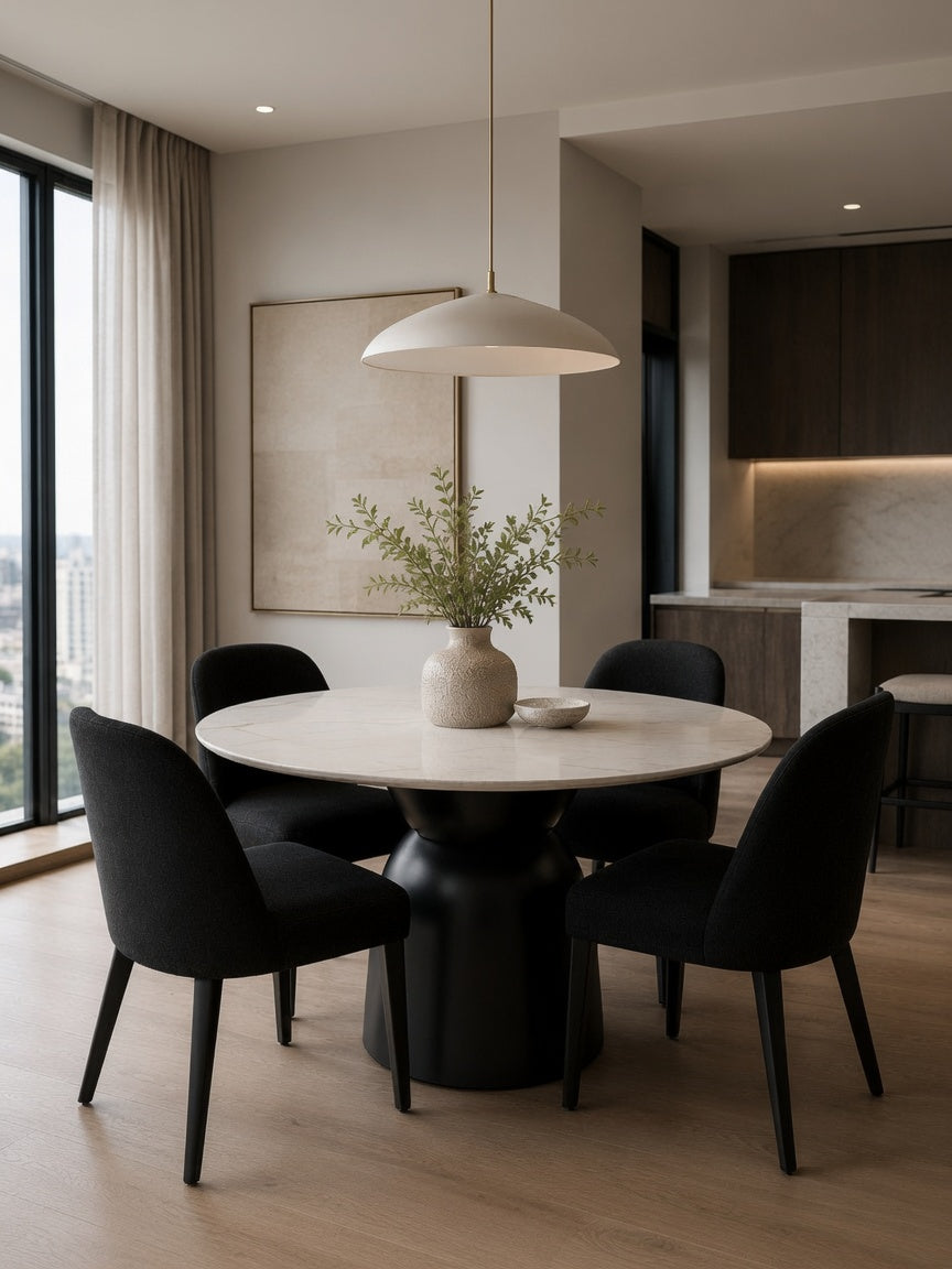 Juego de Comedor Madera Base Esférica con 4 Sillas