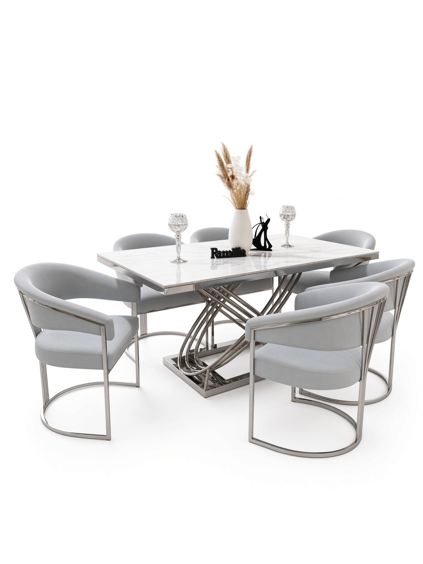 juego de comedor milano 6 sillas con piedra sinterizada, vista de detalle del acabado