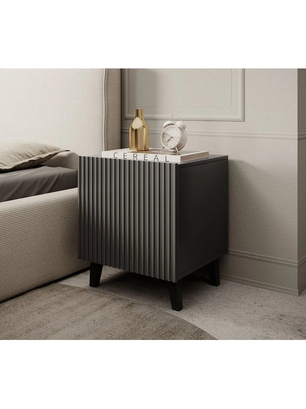 Velador Mesa de Noche Moderno Rogger color negro 1 puerta TU MESITA