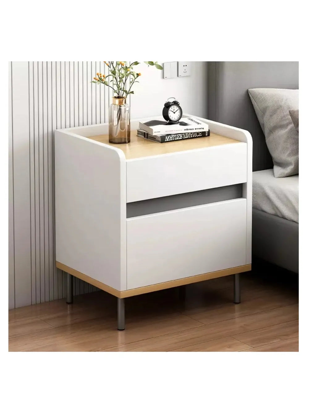 Velador Moderno Soft 2 Cajones BlancoPanela TU MESITA