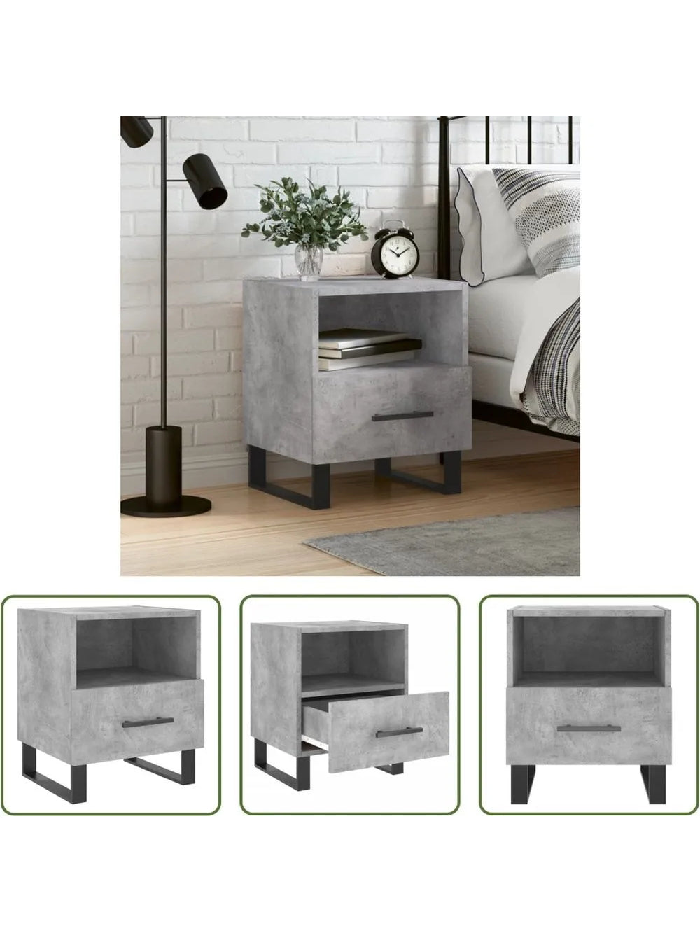 Velador Mesa de Noche Saori 1 cajón color Gris TU MESITA