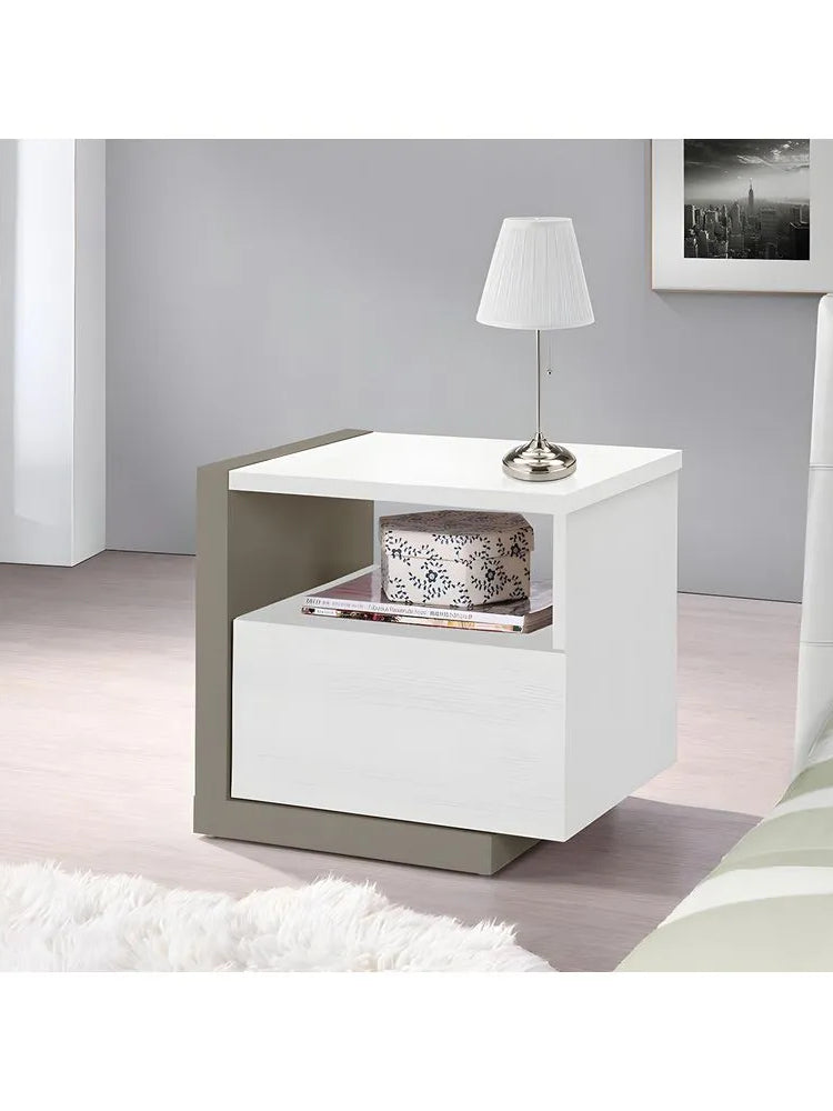 Velador Mesa de Noche Isis color BlancoGris 1 cajón TU MESITA