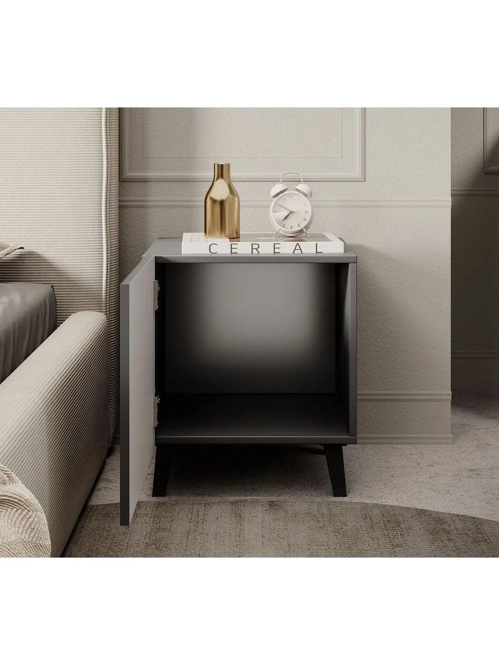 Velador Mesa de Noche Moderno Rogger color negro 1 puerta TU MESITA
