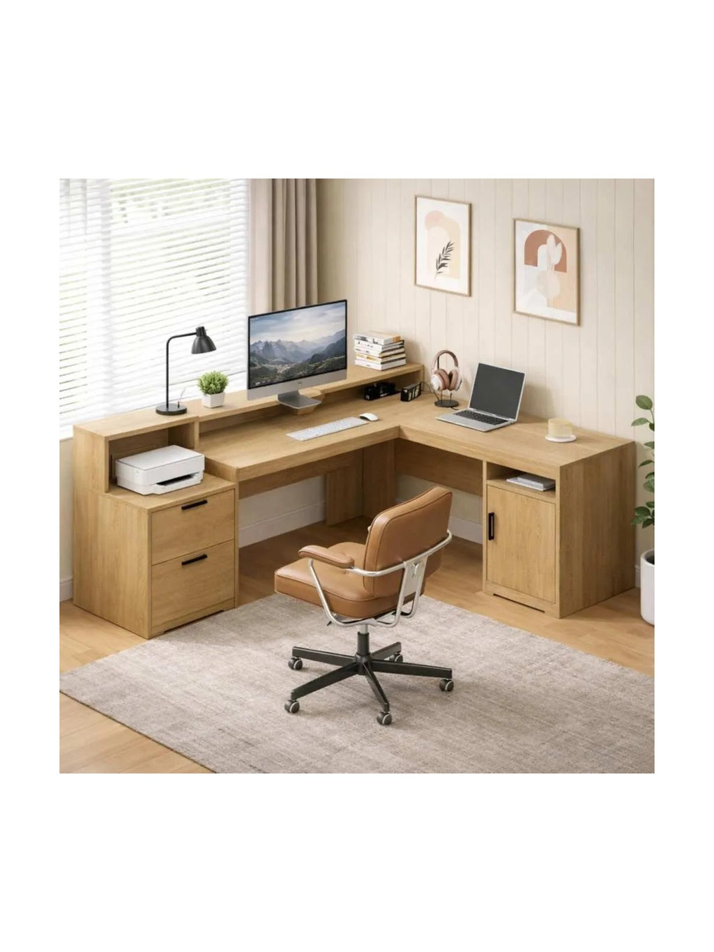 Escritorio en L Theo TU MESITA Color Rovere con Repisas y Almacenamiento