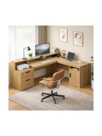 Escritorio en L Theo TU MESITA Color Rovere con Repisas y Almacenamiento