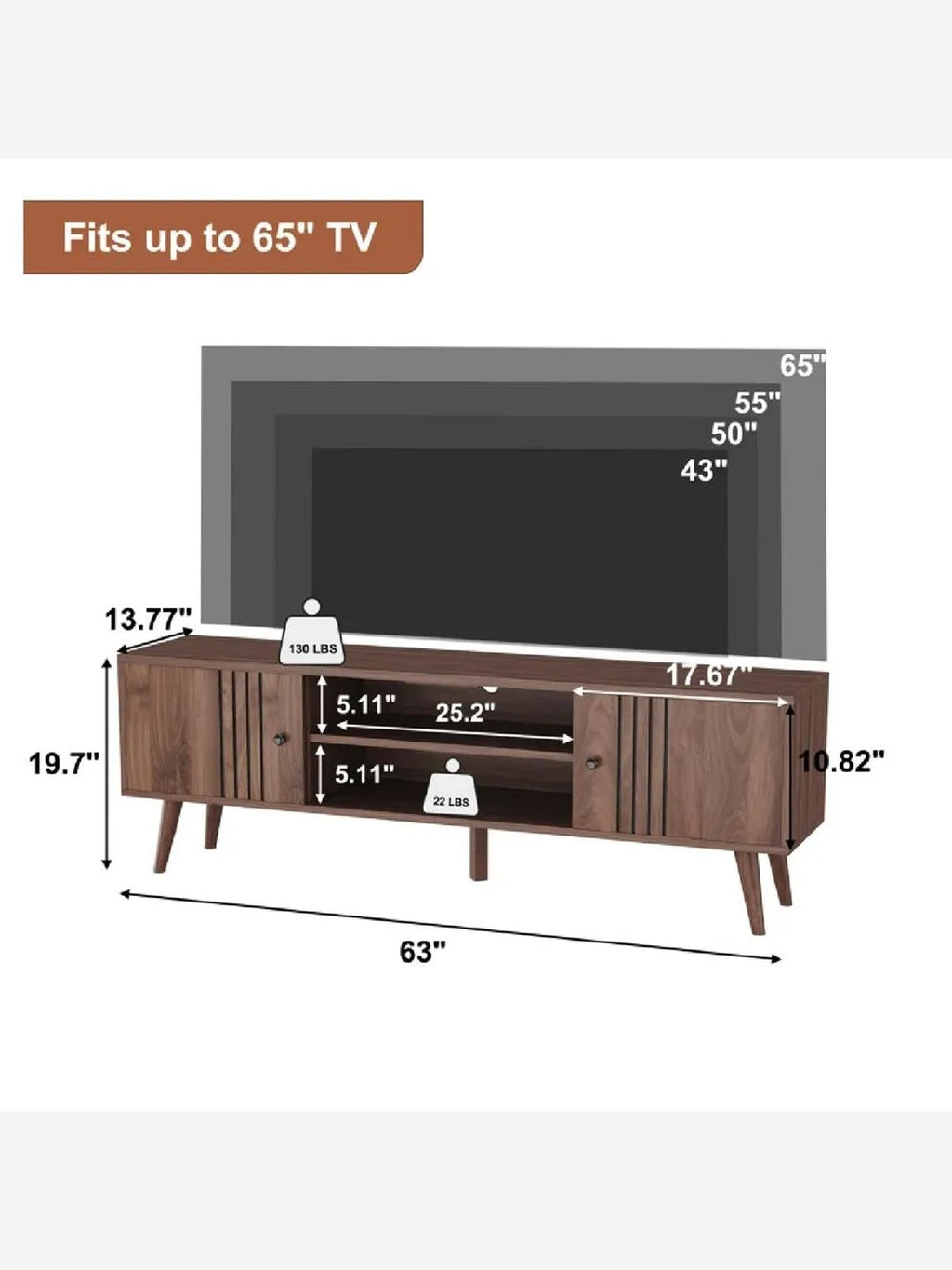 Mesa Moderna de TV 65" Kassini TU MESITA Melamina 18mm Marrón 2 puertas corredizas