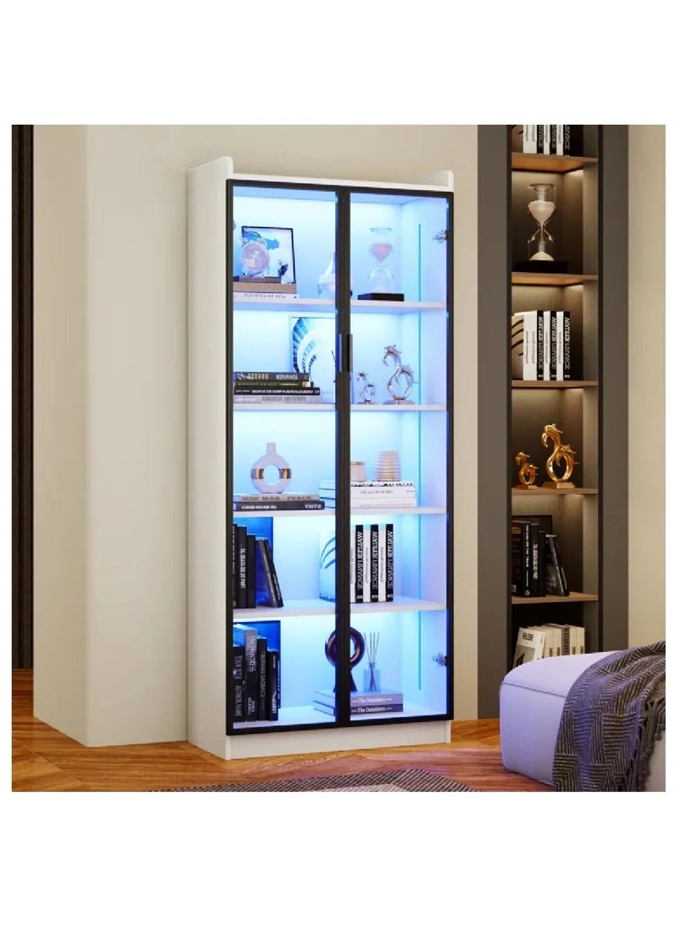 VITRINA MULTIUSOS TU MESITA GINA COLOR BLANCO 2 PUERTAS LUZ LED