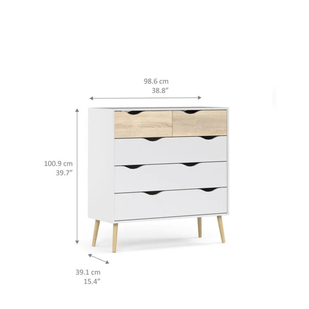 CÓMODA CLÁSICA MATILDE 5 CAJONES COLOR BLANCO/DUNA TU MESITA