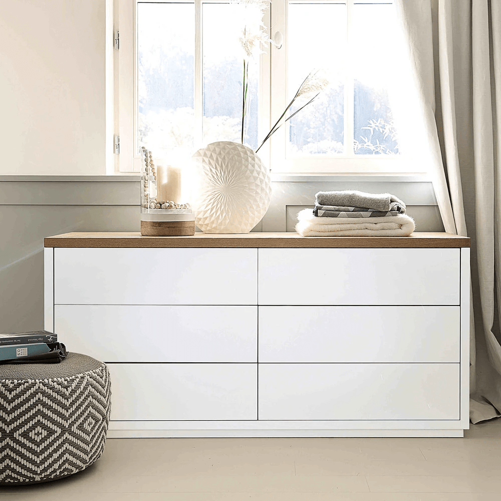 COMODA TU MESITA FABIANA CLASICA 2 6 CAJONES BLANCO MARRON