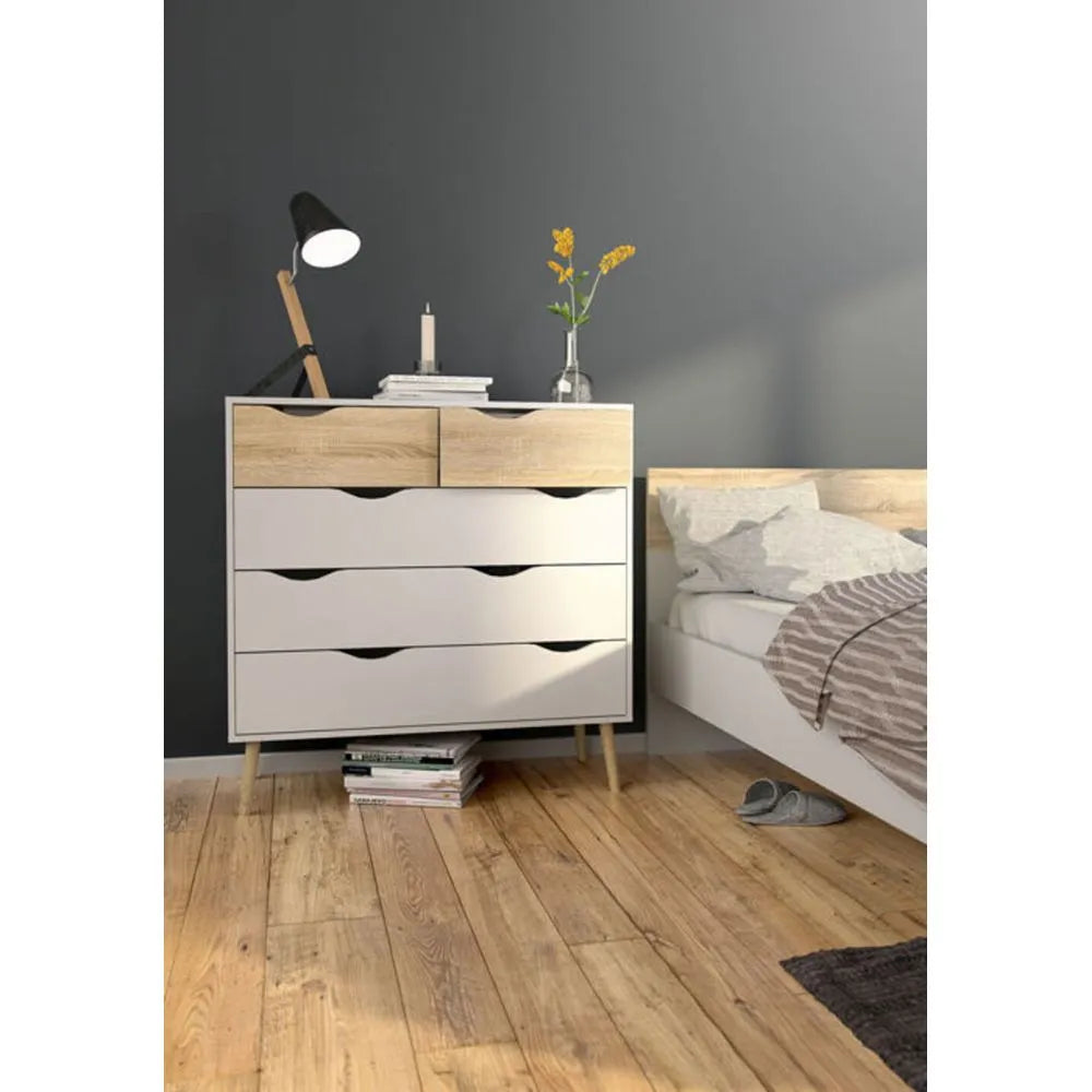 CÓMODA CLÁSICA MATILDE 5 CAJONES COLOR BLANCO/DUNA TU MESITA