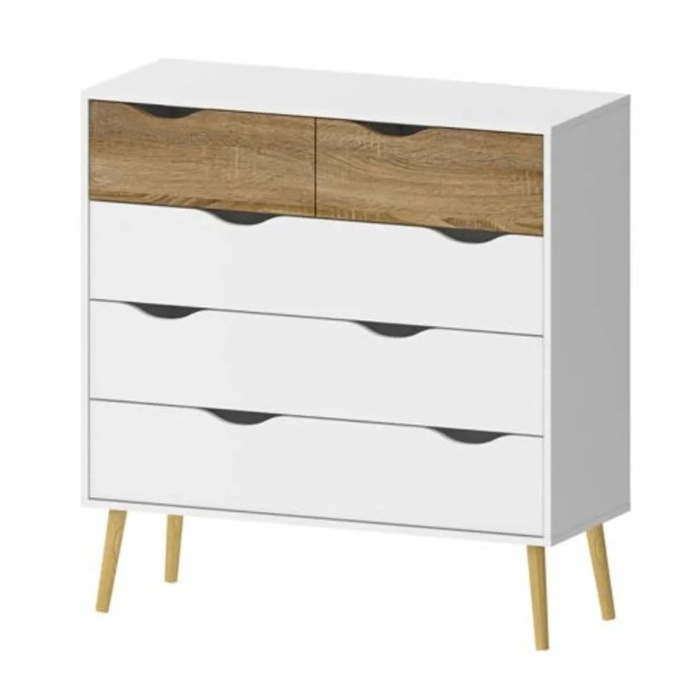 CÓMODA CLÁSICA MATILDE 5 CAJONES COLOR BLANCO/DUNA TU MESITA