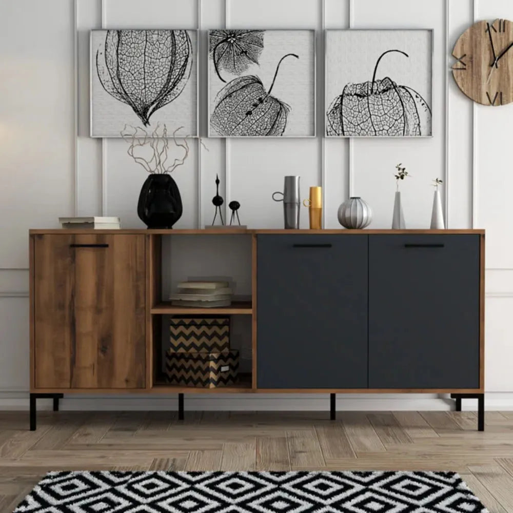 Aparador Largo 3 puertas Roxy color MarrónNegro TU MESITA