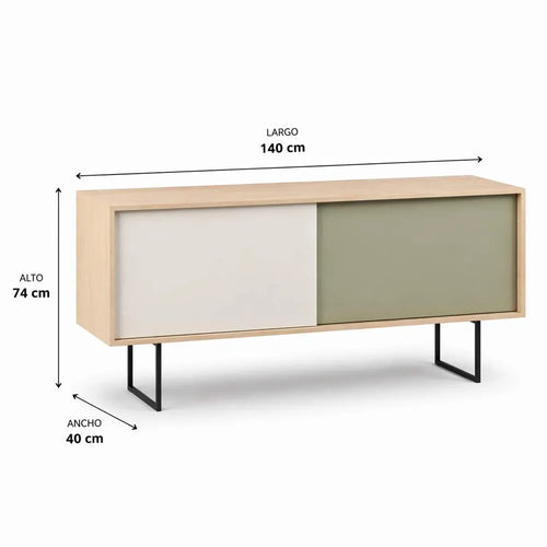 Aparador Aura TU MESITA en Rovere,Blanco y Agave con Patas Metálicas Canto Delgado
