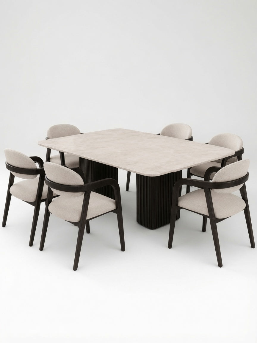 Juego De Comedor TU MESITA Siena Moderna En Madera Nogal Con Piedra Sinterizada