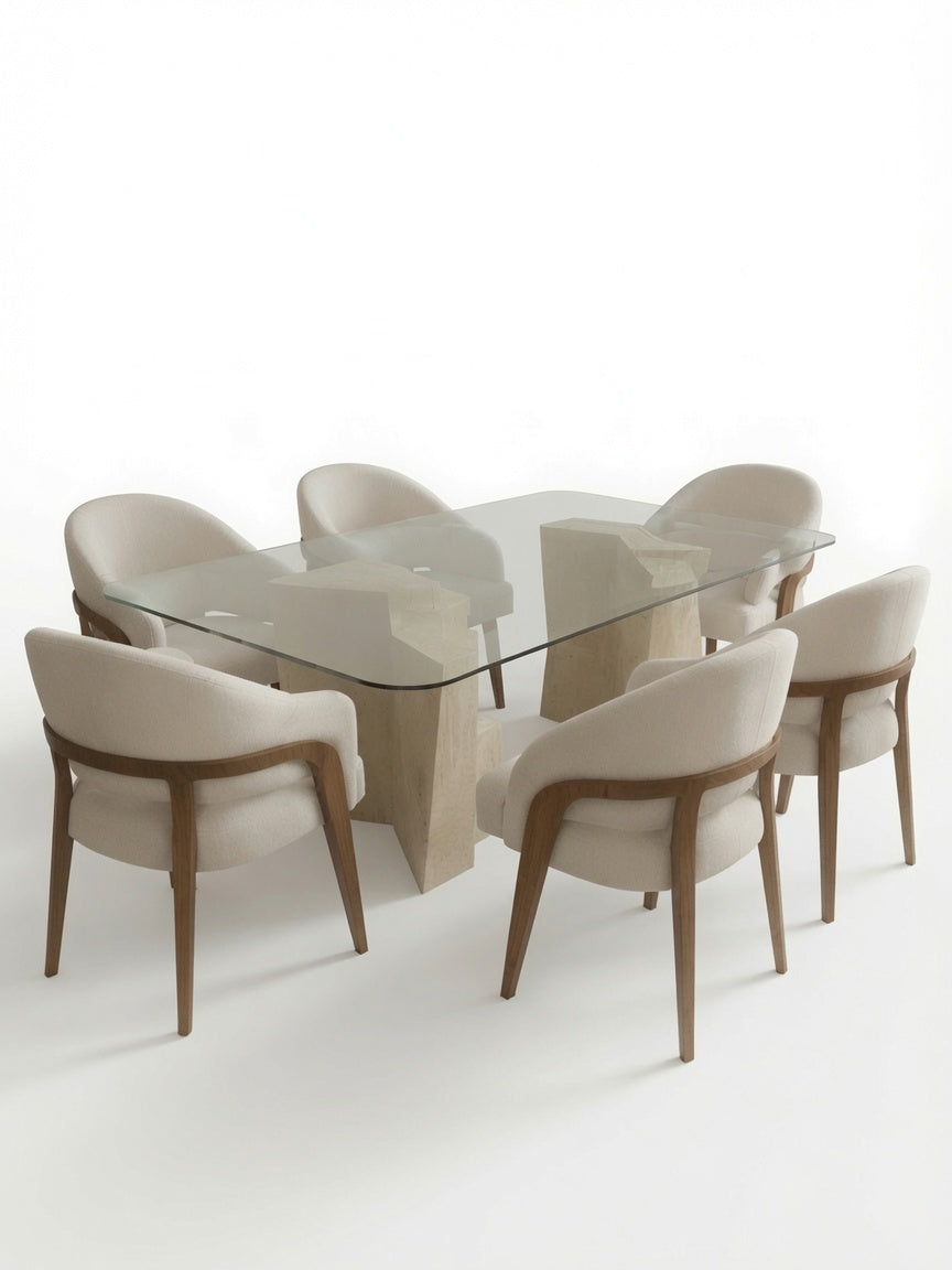 Juego De Comedor TU MESITA Palermo Moderna Con Vidrio Base De Mármol Y 6 Butacas Andador