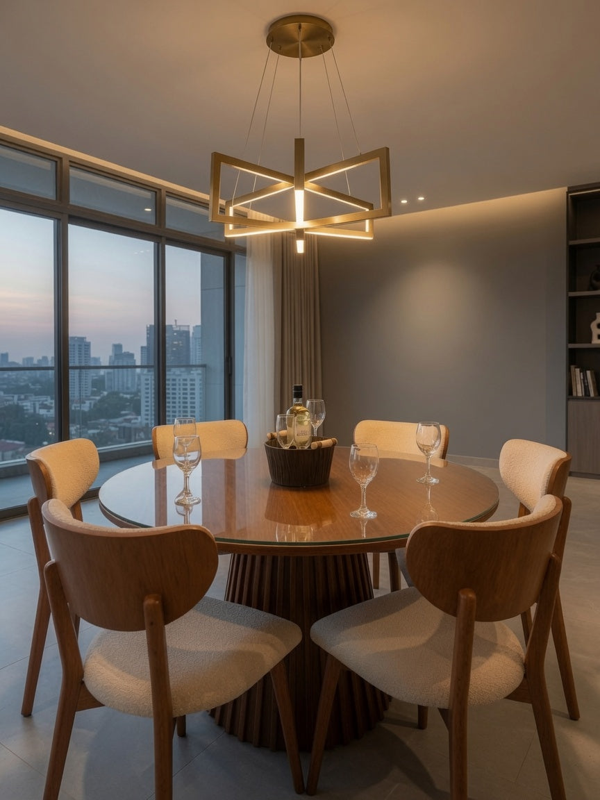 Juego De Comedor TU MESITA Lucca Elegante En Madera Con Vidrio Protector Y 6 Sillas Orejón
