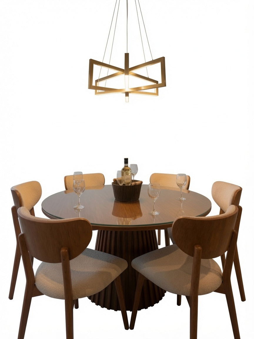 Juego De Comedor TU MESITA Lucca Elegante En Madera Con Vidrio Protector Y 6 Sillas Orejón