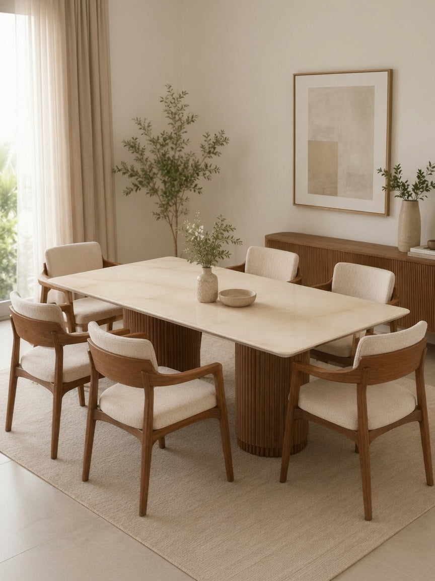 Juego De Comedor 6 Butacas TU MESITA Bruna Moderna En Madera Con Piedra Sinterizada