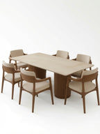 Juego De Comedor 6 Butacas TU MESITA Bruna Moderna En Madera Con Piedra Sinterizada