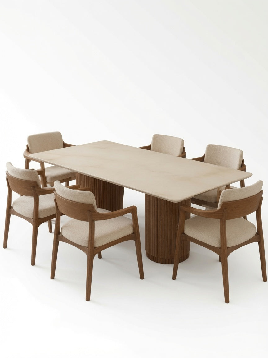 Juego De Comedor 6 Butacas TU MESITA Bruna Moderna En Madera Con Piedra Sinterizada