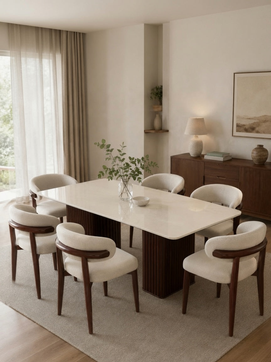 Juego De Comedor TU MESITA Livia Nórdica Con Piedra Sinterizada Y 6 Sillas Nórdicas