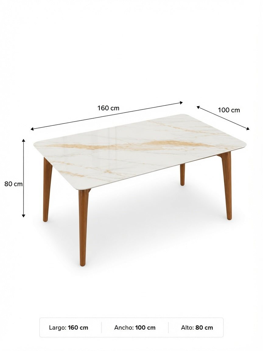 Juego De Comedor 6 Butacas TU MESITA Roma Clásica En Madera Con Piedra Sinterizada