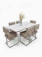 Juego de Comedor Deluxe Acero Inoxidable y Piedra Sinterizada 6 Sillas