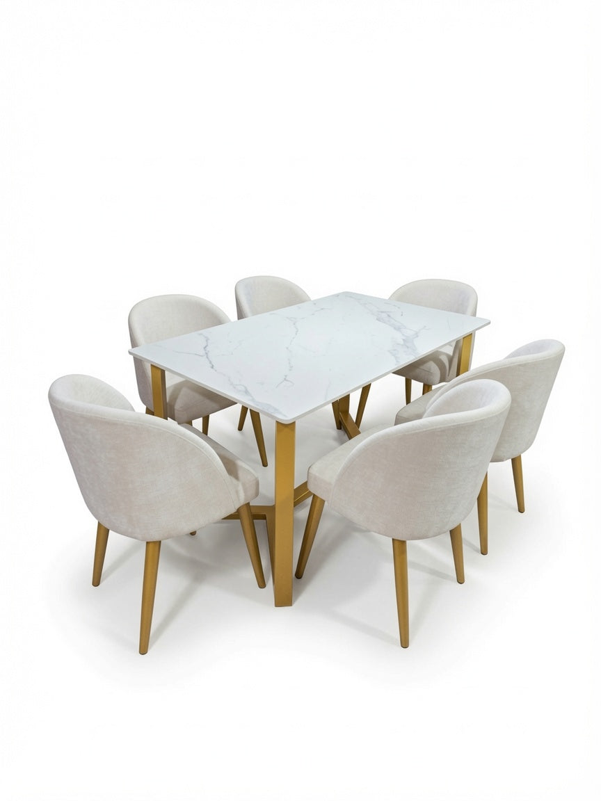 Juego de Comedor Áurea 6 Sillas con Estructura Dorada TU MESITA