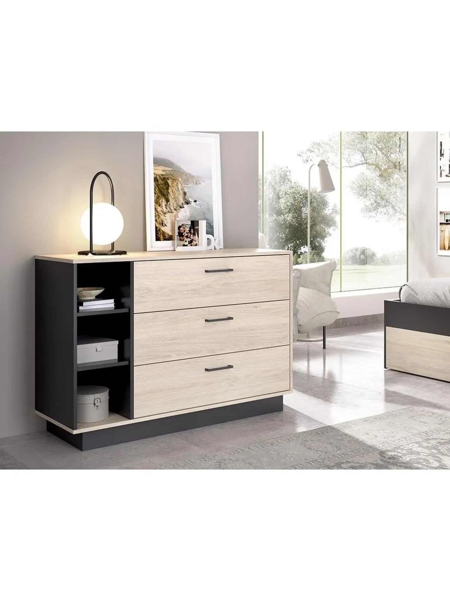 Cómoda Minimalista Poirier color NaturalNegro TU MESITA