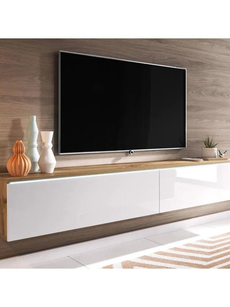 Mesa de TV clásica Flotante Odry color BlancoMarrón 2 puertas TU MESITA