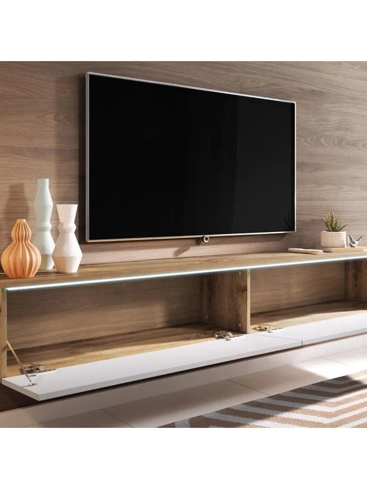 Mesa de TV clásica Flotante Odry color BlancoMarrón 2 puertas TU MESITA