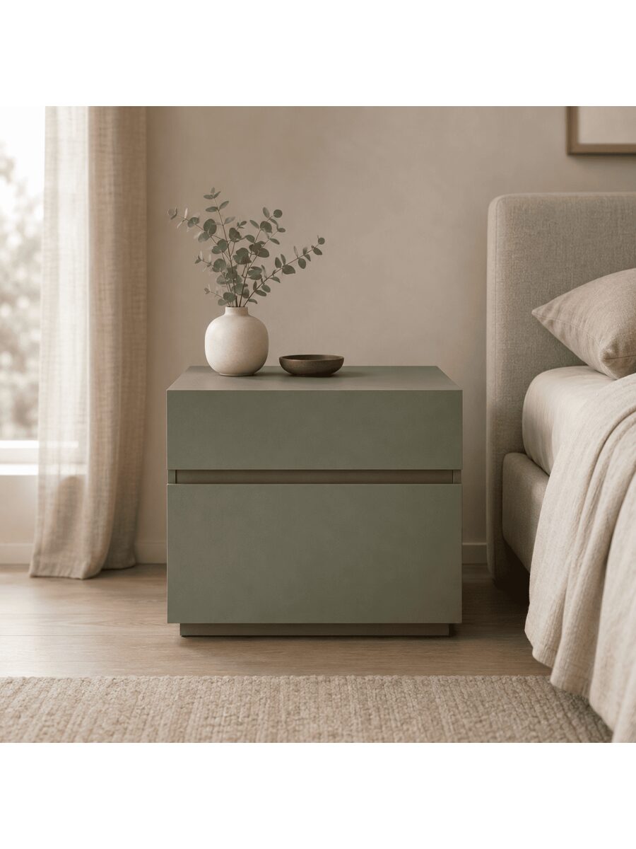 Velador Kaia Minimalista de Dos Cajones Color Agave TU MESITA Canto Delgado