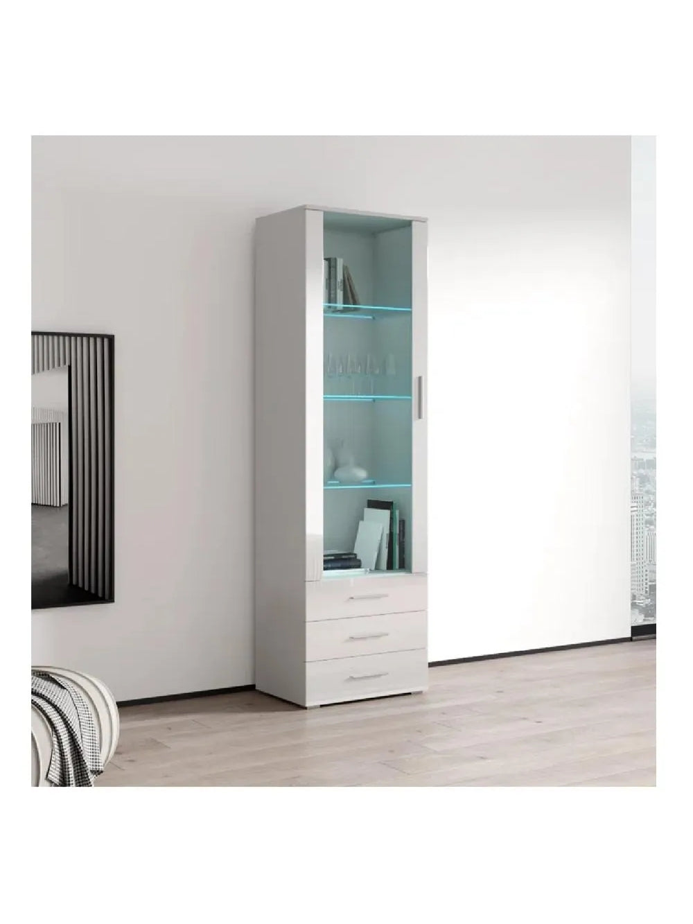 Vitrina Multiusos TU MESITA Kitus color Blanco 1 puerta 3 cajones